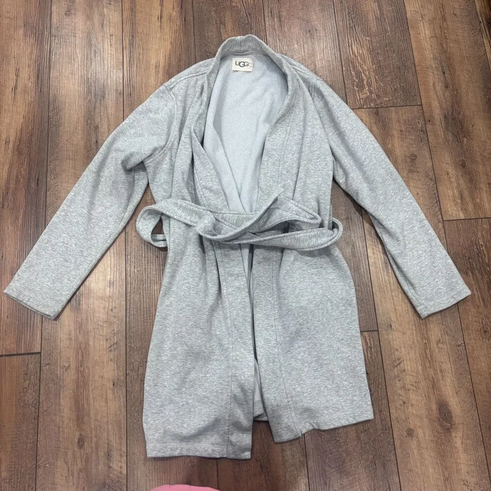 UGG Australia Gray Soft Plush Belted Lounge Sleepwear Bathrobe Women's Large